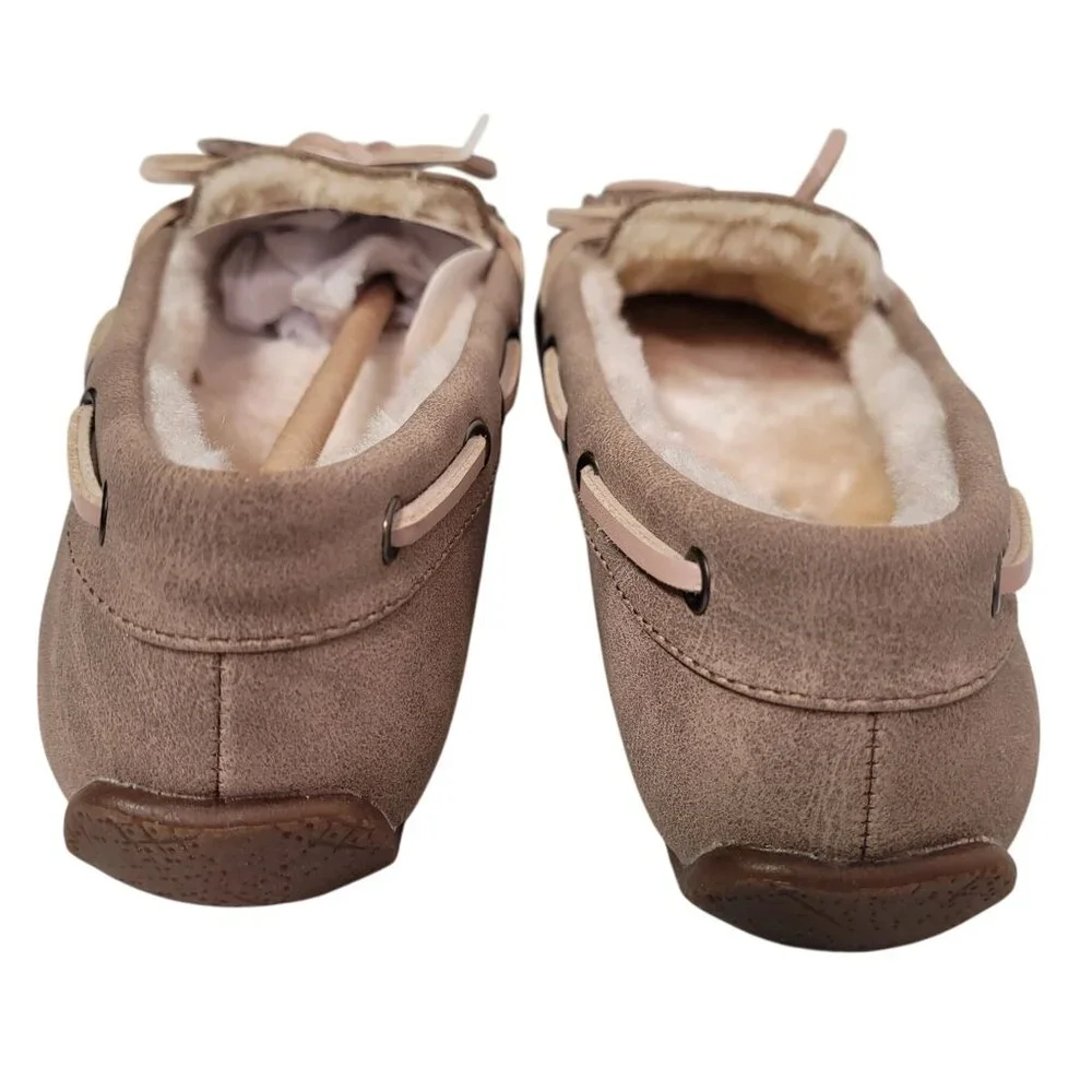 Lucky Brand Youth Girls Moccasin Slippers Size 1 Faux Fur Lined Taupe